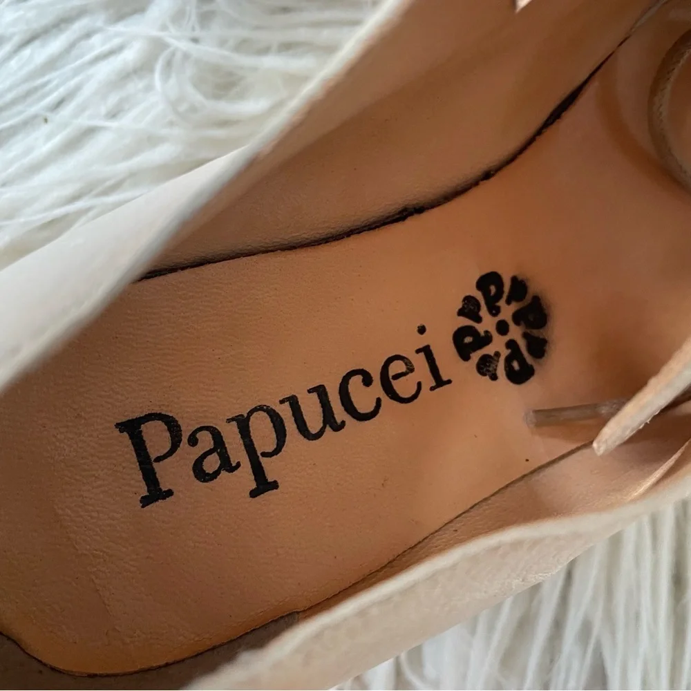 PAPUCEI Camelia Beige Laser Cut Leather Lace Up Platform Flatforms NWT Size 38